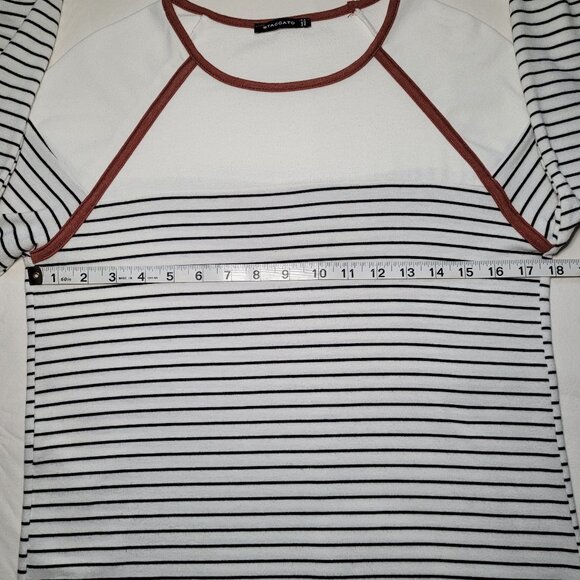 Staccato White & Black Striped Raglan Long-Sleeve Top with Rust Trim Womens Sz S - Picture 4 of 8